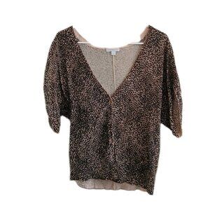 Leopard Print Dolman Sleeve Top M V-Neck Relaxed Fit Mob Wife Boho Chic Maximali